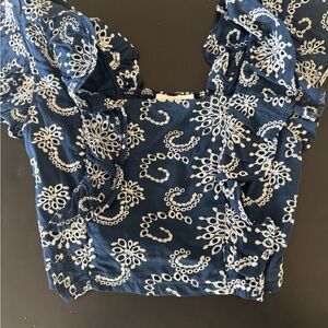 Elegant Navy Blue Embroidered Women's Top